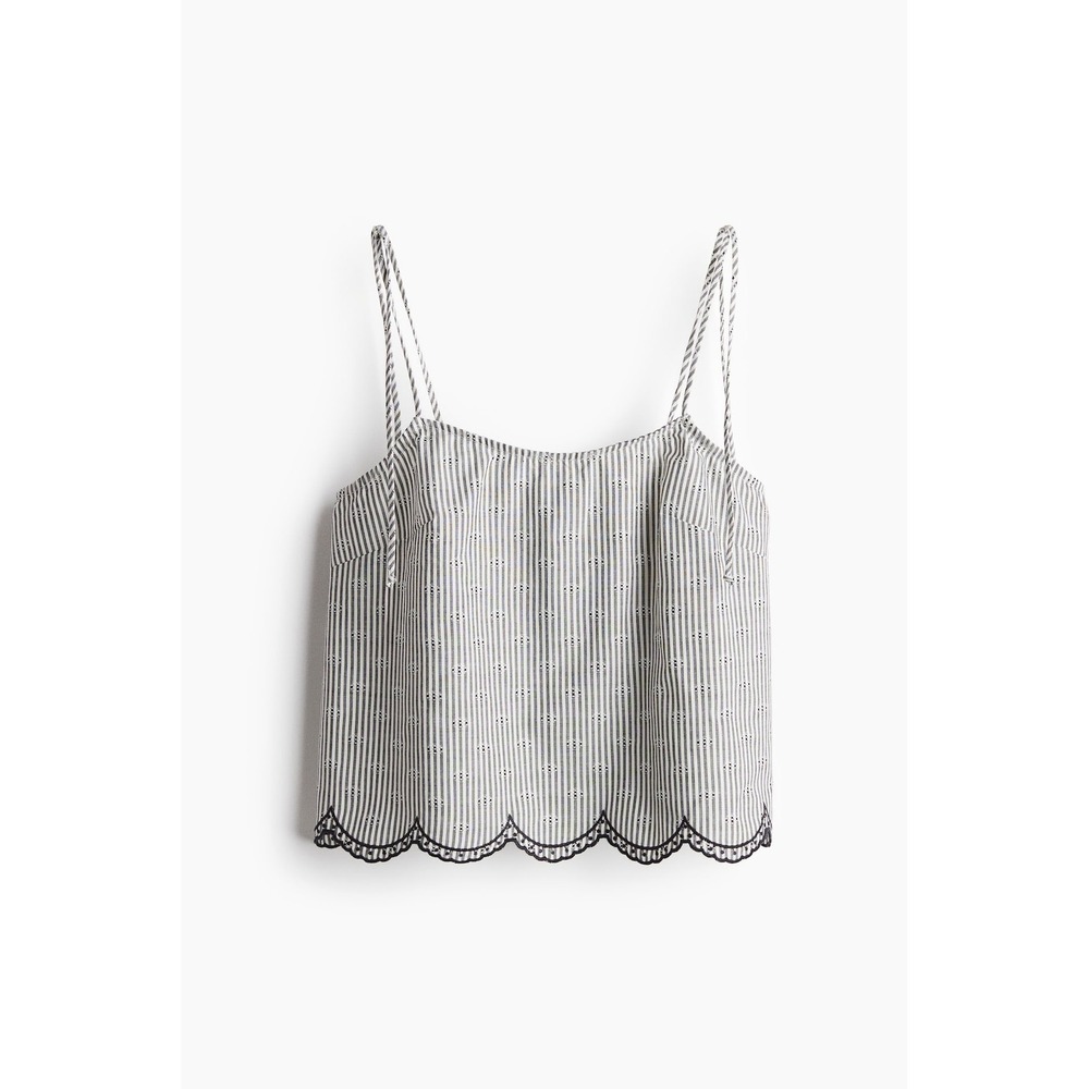 H&M Divided Black White Striped Scalloped Hem Tie Strap Camisole Top Small